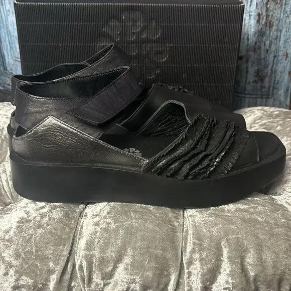 Papucei Helga black leather sandal NWOT, size 41 or 10.5, has some imperfections
